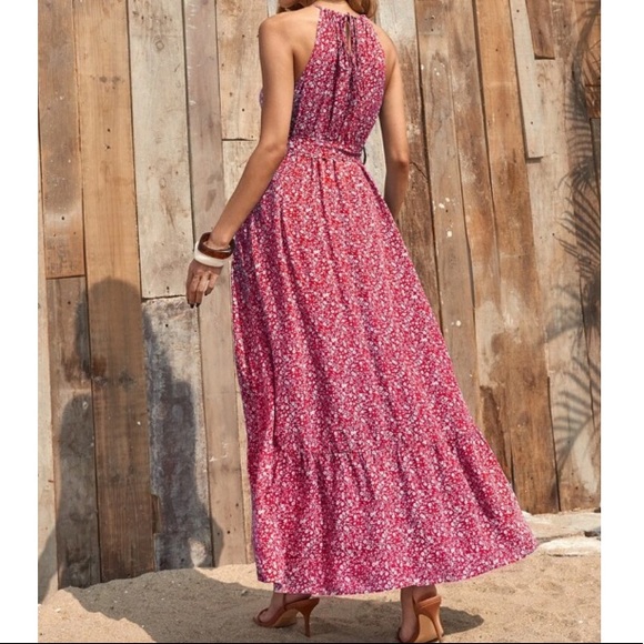 Boho floral print halter maxi dress - Picture 3 of 6